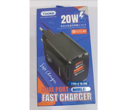 Chargers + Cables Yookie EI3Y fast charger PD 2output 3A 20W with Type C to IPH cable BK